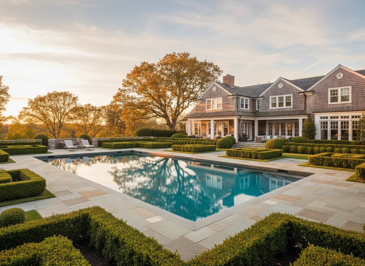 Luxury Hamptons estate pool and grounds